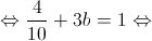 \Leftrightarrow \frac{4}{{10}} + 3b = 1\Leftrightarrow