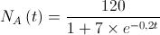 {N_A}\left( t \right) = \frac{{120}}{{1 + 7 \times {e^{ - 0,2t}}}}