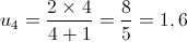 {u_4} = \frac{{2 \times 4}}{{4 + 1}} = \frac{8}{5} = 1,6