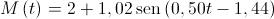 M\left( t \right) = 2 + 1,02\operatorname{sen} \left( {0,50t - 1,44} \right)