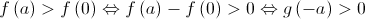 f\left( a \right) > f\left( 0 \right) \Leftrightarrow f\left( a \right) - f\left( 0 \right) > 0 \Leftrightarrow g\left( { - a} \right) > 0