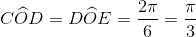 C\widehat OD = D\widehat OE = \frac{{2\pi }}{6} = \frac{\pi }{3}